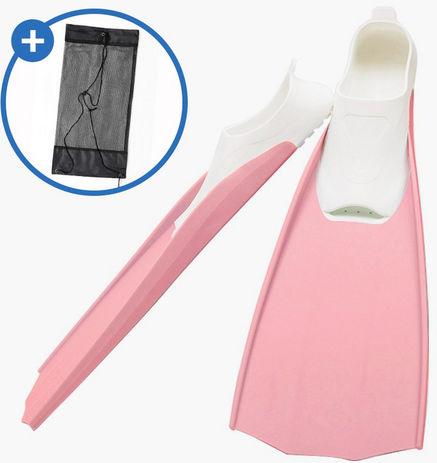 비치담 스노클링 오리발 롱핀 메쉬 가방 세트, 화이트 핑크 S [230mm]