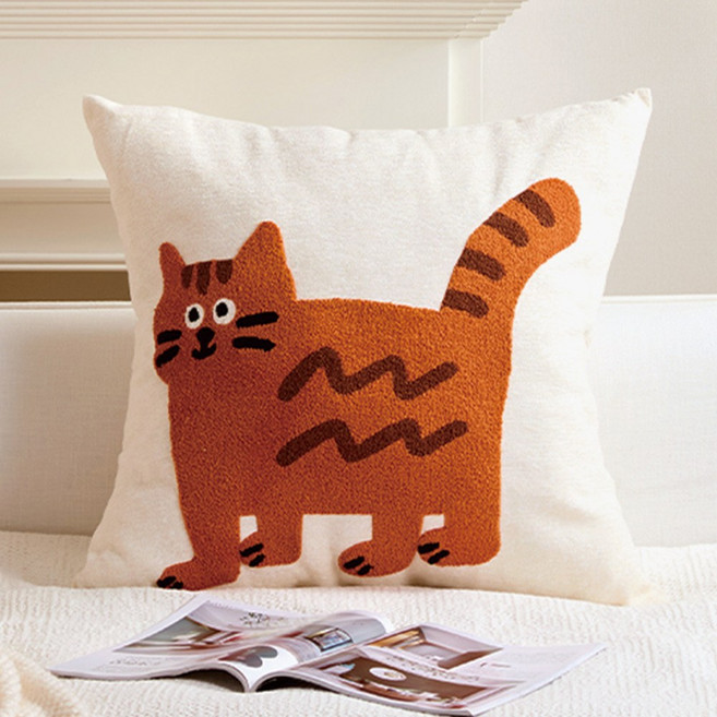 포근달 인테리어 동물자수 쇼파쿠션 핸드메이드 침대 등받이 쿠션 솜포함, 고양이