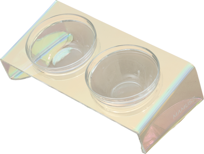 펫원스 튼튼한 강화유리 식기 반려동물 사료그릇 전자레인지 사용가능 홀로그램 밥그릇 물그릇 세트, 2구 세트, 1개