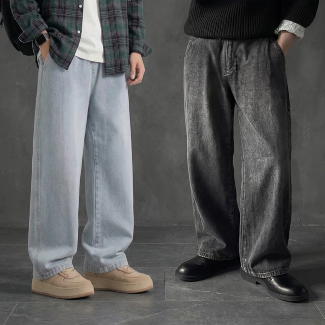 네로즈 샌드 워싱 와이드 벌룬 데님 팬츠