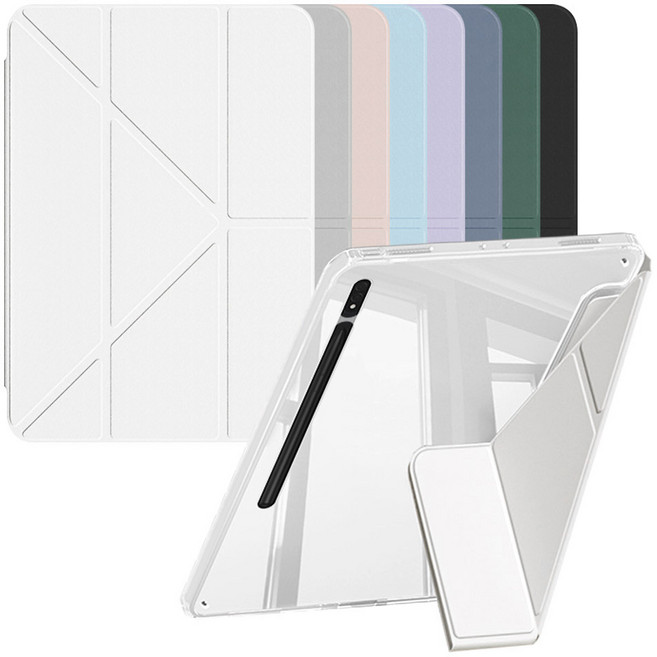 갤럭시탭S8 플러스 S7+ S7 FE 12.4 S펜수납 투명 실리콘 젤하드 세로거치 커버 케이스 TM-34, 카키, 1개