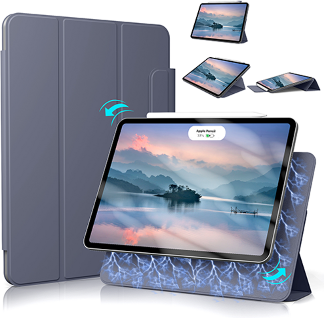 제이런 아이패드 케이스 마그네틱 3단 분리 탈착형 펜슬 수납 케이스, 라벤더