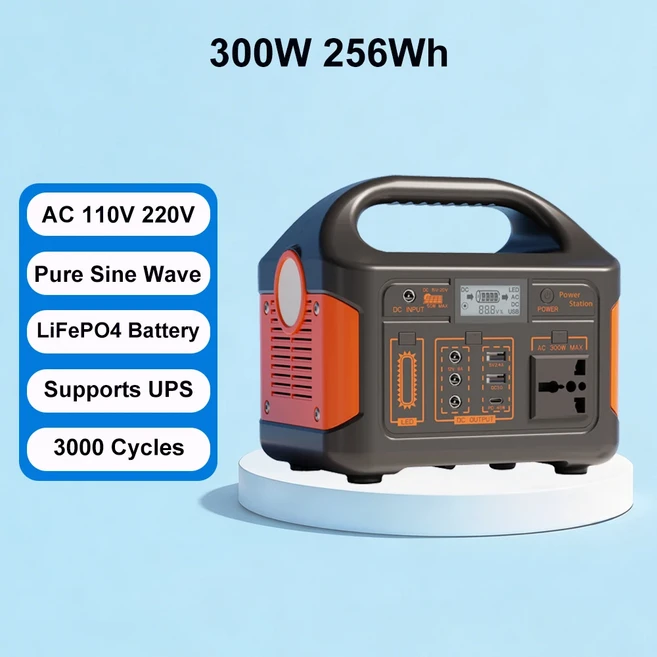 가이아레이 휴대용 파워스테이션 100W 200W 300W 500W 순수 정현파 태양광 발전기 110V/220V UPS LiFePO4, 01 300W 256Wh, 02 110V, 01 US