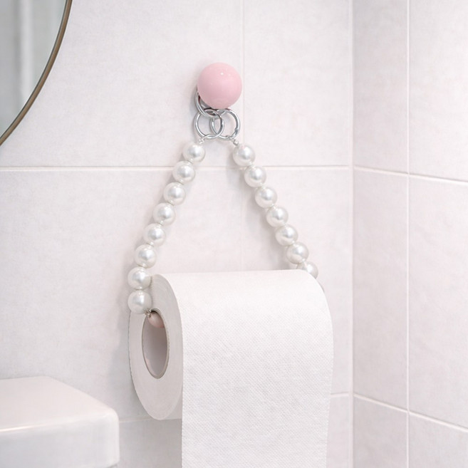 구슬 토퍼 비즈 휴지걸이 무타공 벽걸이 두루마리 홀더, 1개, 진주핑크