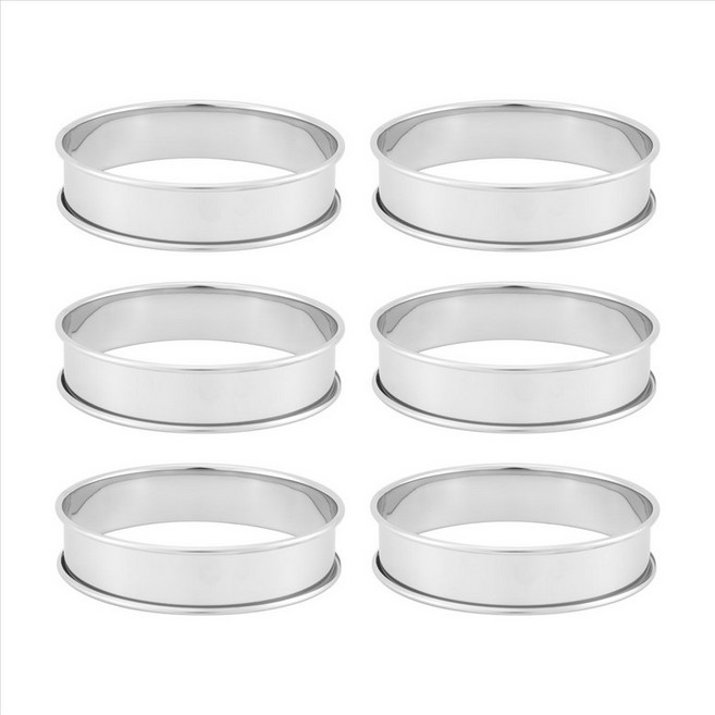6 팩 4 인치 더블 롤 영어 머핀 링 스테인레스 스틸 크럼펫 링 타르트 링 라운드