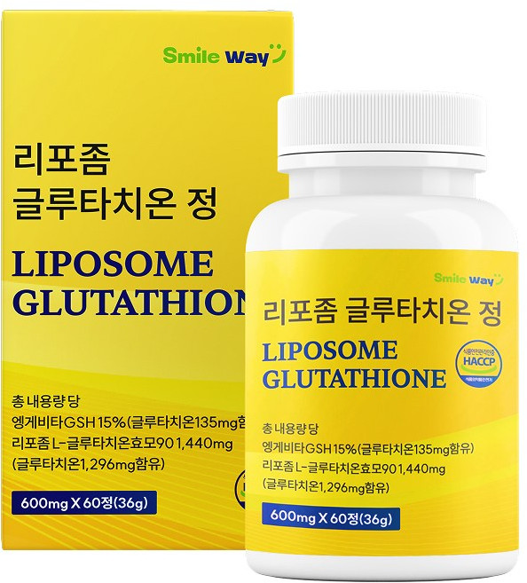스마일웨이 리포좀 글루타치온 600mg 고함량 식약처인증 HACCP 멀티 비타민C 고순도 L-글루타치온 미백 피부 항산화 영양제, 1개, 60정