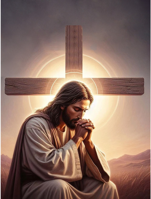 십자가 예수님 성화 보석십자수 종교 선물 홈데코 원형비즈 DIY패키지, 예수님 기도 40*50cm(캔버스형), 1개