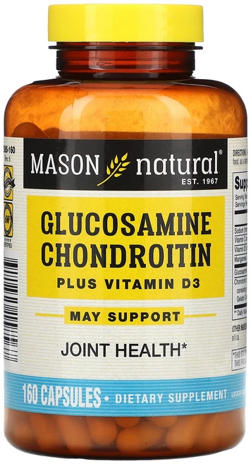 Mason Natural 글루코사민 콘드로이틴 플러스 비타민D3 캡슐 160정, Mason Natural 글루코사민 콘..., 1개 - 쿠팡