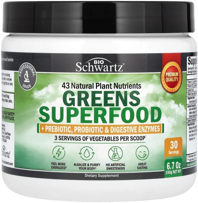 BioSchwartz 그린 슈퍼 푸드 190g(6.7oz) BioSchwartz (바이오슈워츠), BioSchwartz, 그린 슈퍼 푸드, 190g(6., 1개 - 쿠팡