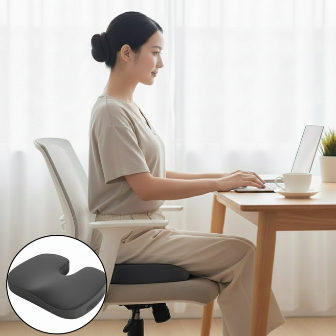 까마느 쫀득 꼬리뼈방석 메모리폼 의자 바닥 엉덩이 쿠션, 1개, 블랙
