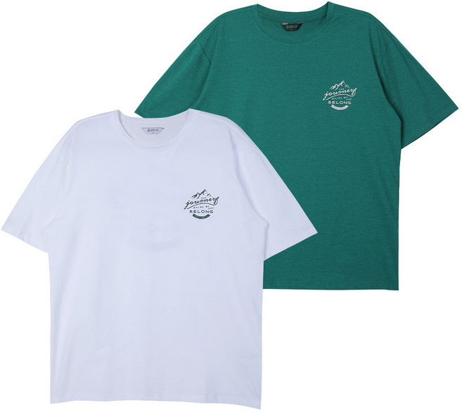 [투엘라] (1+1) 남녀공용 프린팅 라운드 반팔 티셔츠_오버핏 마운틴픽