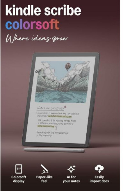 아마존 킨들 스크라이드 컬러소프트 32GB 최신 모델 — 11인치 종이 같은 컬러 디스플레이와 전면 조명 얇고 가볍고 강력함 노트북 문서 책에 필기 가능. 프리미엄 펜연필 포함, 32 GB, Graphite, Without Kindle Unlimited