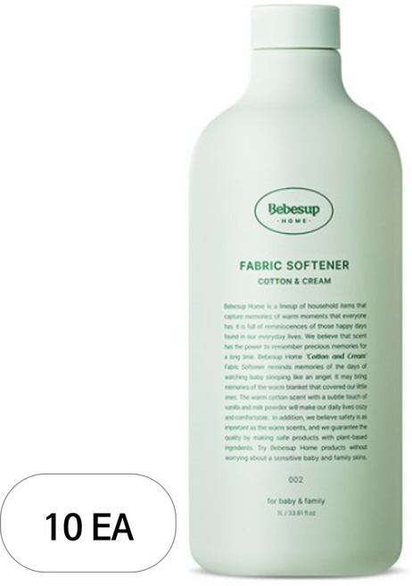 베베숲 홈 프리미엄 유아 섬유유연제 코튼앤크림향 본품, 1L, 10개
