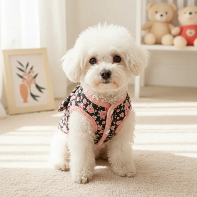 강아지 하네스 리본 김장조끼 촌캉스룩, 1개, 블랙