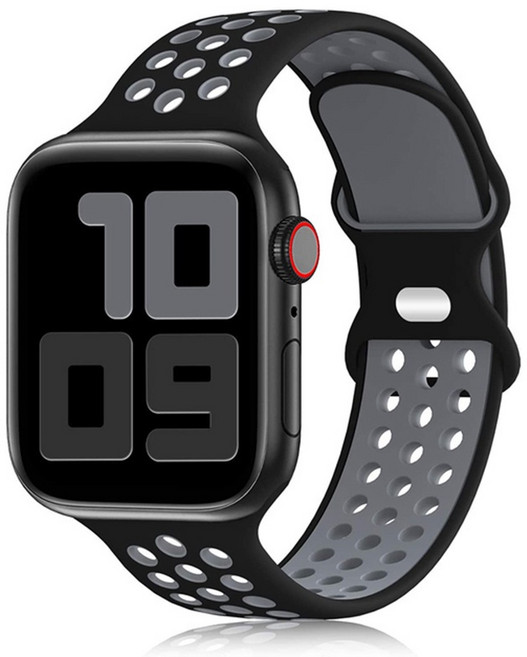 七彩硅膠運動錶帶 適用 Apple Watch 防水透氣錶帶, 黑配冷灰-穿扣耐可,（S11/S10）42/41/40/38, 1個