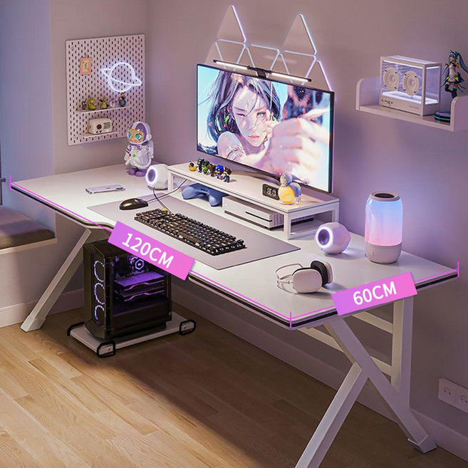 1인용 게이밍 컴퓨터 책상 세트 1200 (받침대2개 포함) 게임용 사무용 테이블 데스크, 화이트