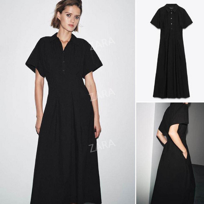 자라 ZARA 여성 포플린 반팔 미디 원피스