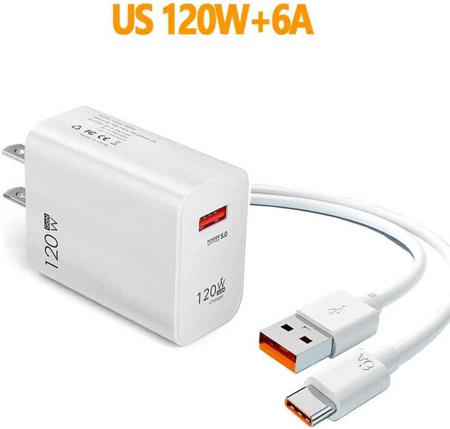 120W GaN USB 충전기 PD 고속 유형 C 케이블 QC 3.0 Iphone 14 15 16 Pro Max Xiaomi Huawei Samsung 용, 04 US Plug 1M 6A Cable