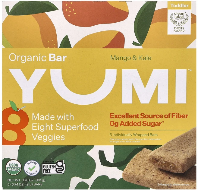 Yumi 유기농 바 토들러 망고 & 케일 바 5개 각 21g(0.74oz), Yumi유기농바토들러망고케일바5개각21g074oz, 105g, 1개 - 쿠팡
