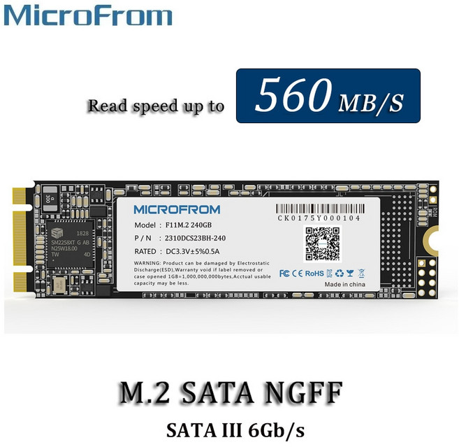MicroFrom 노트북 데스크탑 PC용 내장 솔리드 스테이트 드라이브 하드 디스크 M2 SATA SSD 240 GB NGFF SATA30 2280, 없음, 1.24GB