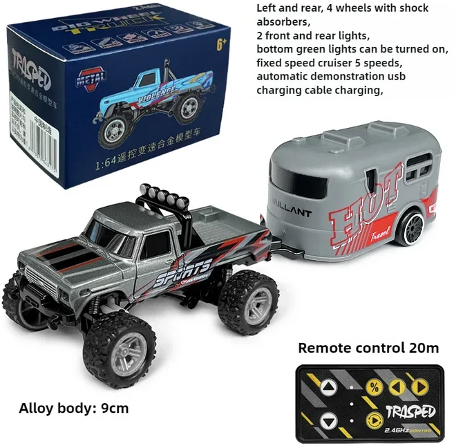 1:64 USB 충전 Cybertruck 픽업 오프로드 차량 합금 자동차 모델 원격 제어 미국 다이캐스트 트럭, 04 gray b plus