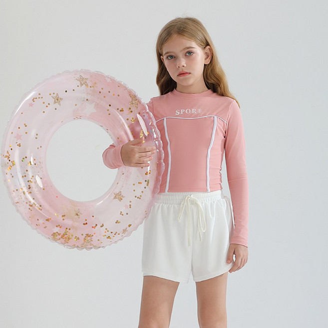 오르웨인 여아 래쉬가드 세트 스포티 배색 라인 아동 주니어 수영복