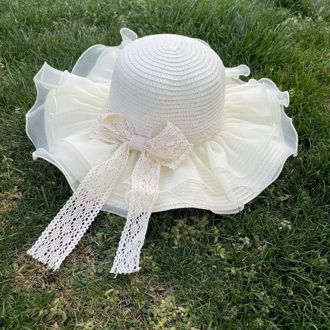 여성 여름 챙모자 고급스러운 레이스 와이드 브림 패션 햇 썬햇 비치햇 여행 필수템 YLP