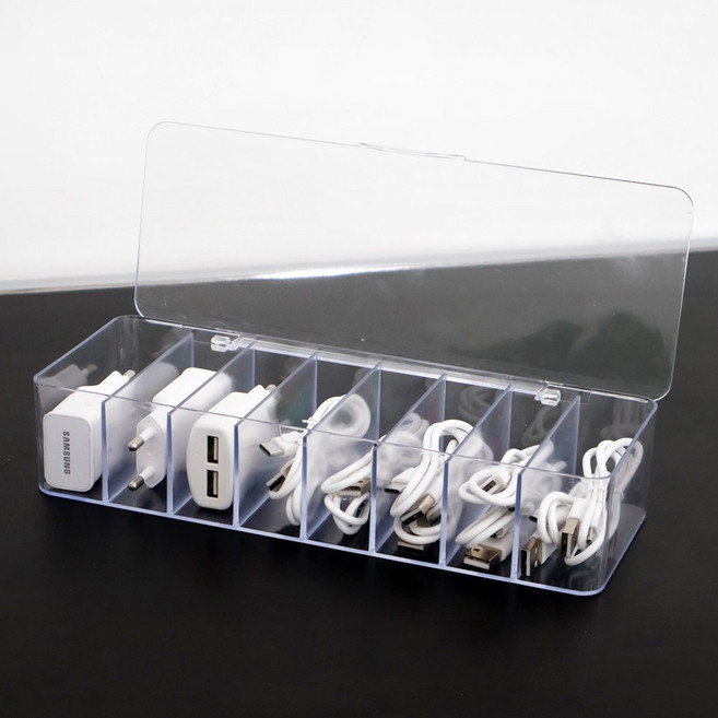 이지유 케이블 충전기 정리함 8칸 다용도 이어폰 USB 정리 수납 아크릴 케이스, 1개