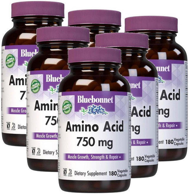 블루보넷 아미노산 750mg 캡슐 Bluebonnet Amino Acid, 6개, 180정