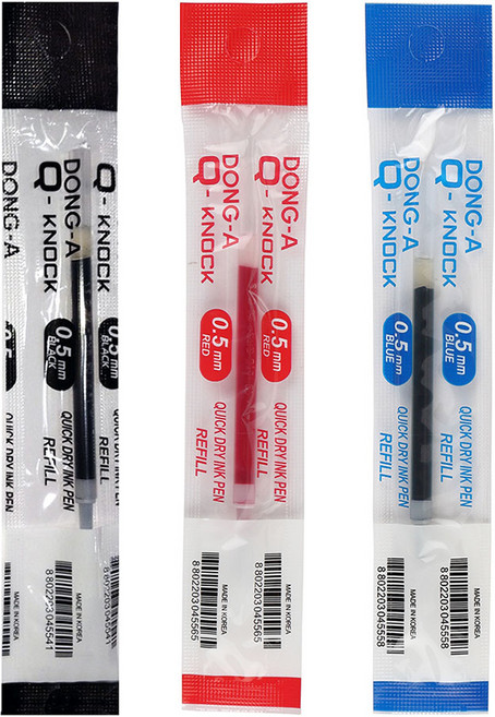 동아 큐노크 볼펜 리필 0.5 (3색상) 필기구 문구 사무용 회사 필기 용품 도구, 적색