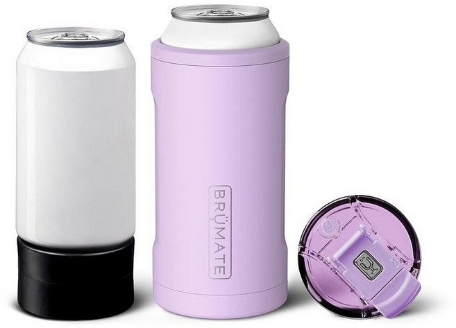 BruMate BrüMate Hopsulator Trio 3-in-1 단열 캔 쿨러 354.9ml(12온스) / 473.2ml(16온스) 캔용 + 뚜껑이 있는 100% 누출, 라벤더