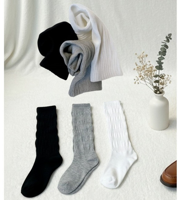 루즈핏 골지 주름 니삭스 1+1+1 세트