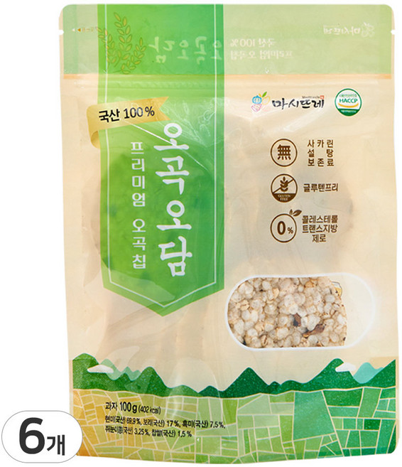 오곡오담 웰빙 국산100% 프리미엄 오곡칩 100g X 6개입, 6개