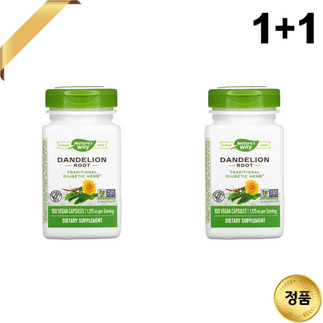 1+1 네이처스웨이 민들레 뿌리 추출물 525mg 100 베지 캡슐 식이섬유 비건, 100정