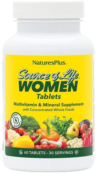 멀티비타민 NaturesPlus Source of Life 여성용 - 60정 및 미네랄 보충제 철분 칼슘 엽산 루테인 포함 글루텐 프리 채식주의자 30회 분량, 1 - 쿠팡