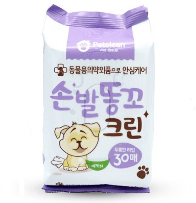 강아지 물티슈 똥꼬 손발 애견 세정 물티슈 30매, 2개, 30개입