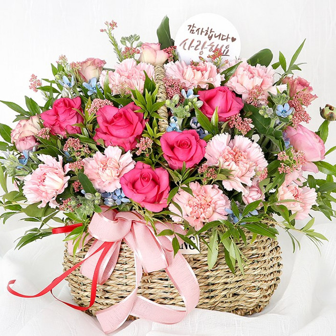 (오늘도착) 어버이날 카네이션 수국 꽃바구니 핑크 생화 부모님선물 어버이날선물 카네이션꽃바구니 효도선물 당일꽃배달 [ST-A1938]