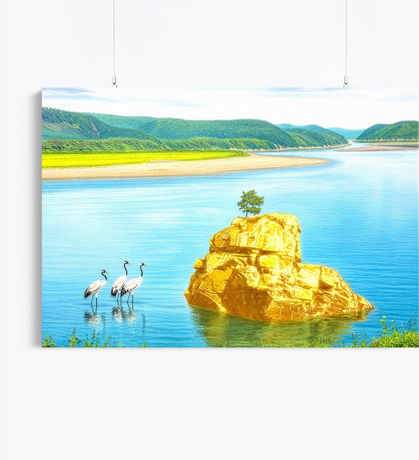 돈들어오는 의령 명당 바위 3종 그림 풍수 인테리어 그림 캔버스 액자 인테리어 감성 거실 침실 대형, 02.돈들어오는 황금 명당 바위