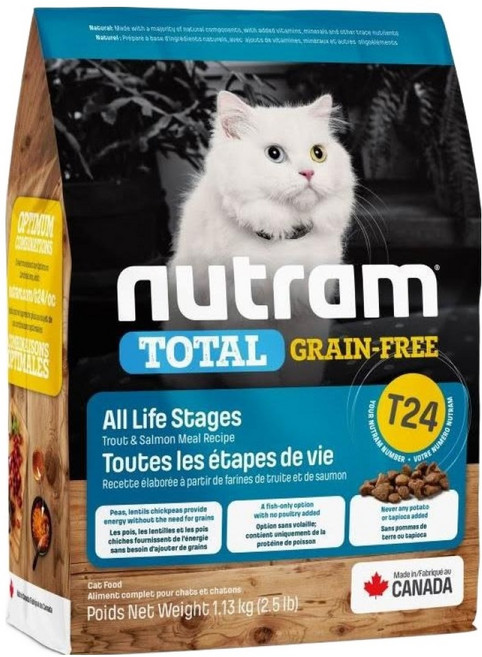 nutram 全齡貓 無穀全能天然乾飼料, 1袋, 1.13kg, 鮭魚 + 鱒魚