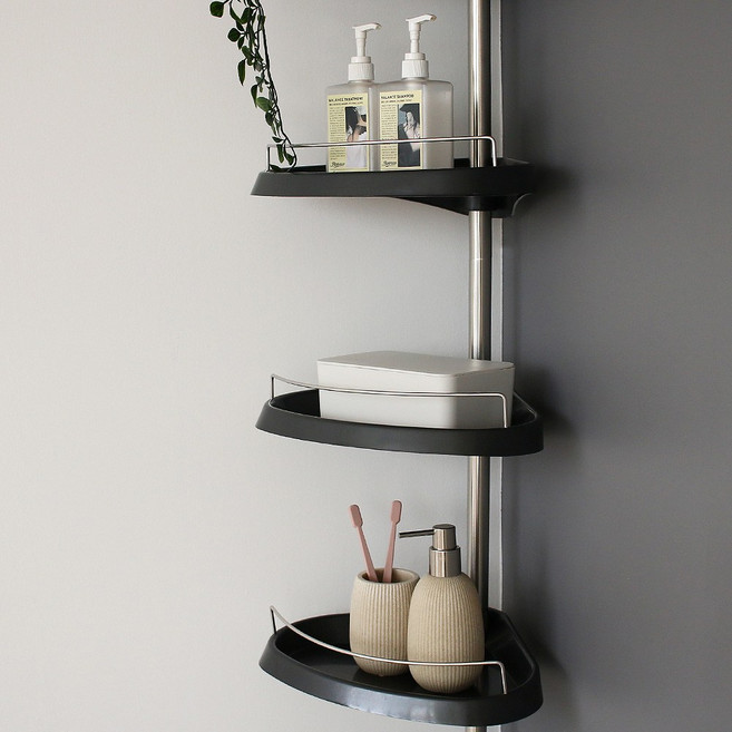 목욕탕 스텐욕실코너선반 욕실선반3단 기둥식, 화이트, 1개