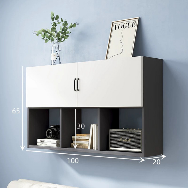 벽걸이 책장 수납장 벽선반 진열 인테리어 선반 거실 서재 다용도 설치 간편한 책꽂이, 1단, 100 블랙 월넛 화이트 도어