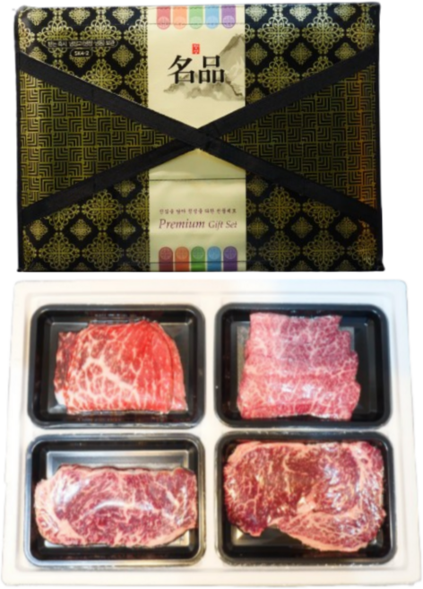 (청정밥상) 프리미엄 한우 선물세트 1++ 투뿔 등심 채끝 갈비살 600g, 1세트
