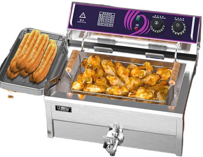 업소용 주방 닭강정 돈까스 스낵 선반 분리형 튀김기 스텐 감자튀김 자동 식당 전기 간식 소, 8. 이중 실린더 전기 난방 10L+10L  특허 이중