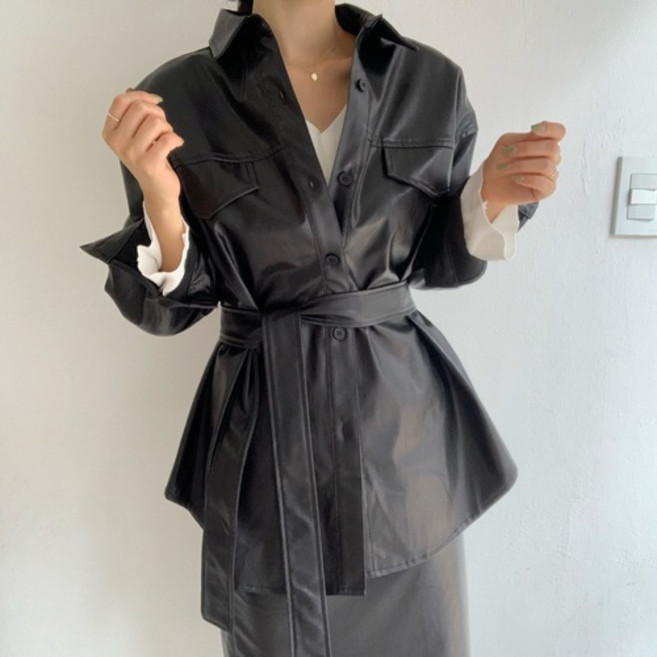 (무배 당일출고) 루즈핏 셔츠 가죽 레더 벨트 자켓 3color