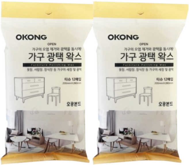 오공 가구 광택 왁스 티슈 12매입, 3세트