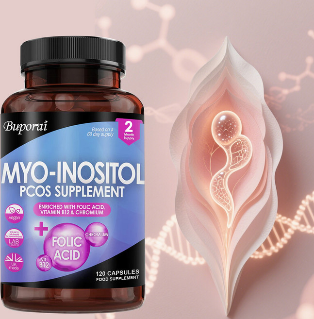 미오이노시톨 PCOS 보충제 - 엽산 비타민 B12 크롬이 풍부하게 함유된 미오이노시톨 정제 - 여성의 호르몬 균형 유지 (비건 & 글루텐 프리), 3개, 60정