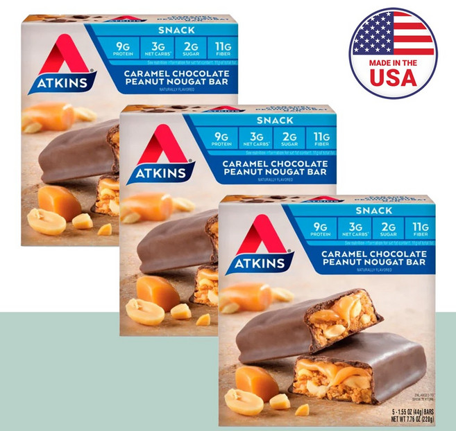 앳킨스 프로틴바 카라멜 초콜릿 땅콩 초코바 5개입, 3세트, 44g
