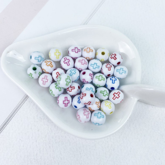 헤세드 [컬러랜덤] 8x8 원형 컬러 영문 십자가 구슬비즈 직공(10g), 화이트 십자가(약38개), 1개