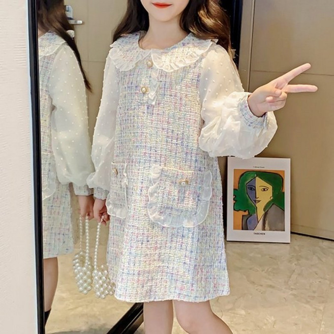 구빠방 여아 쉬폰 카라 트위드 원피스