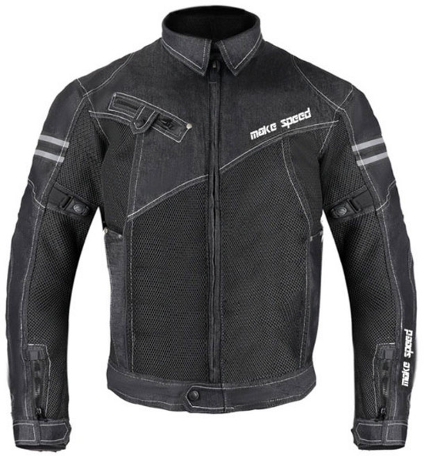 make speed 흑청 데님 오토바이 메쉬 자켓